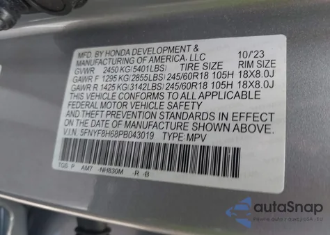 2023 Honda Passport Awd Trailsport из США, поврежденный, VIN 5FNYF8H68PB043019
